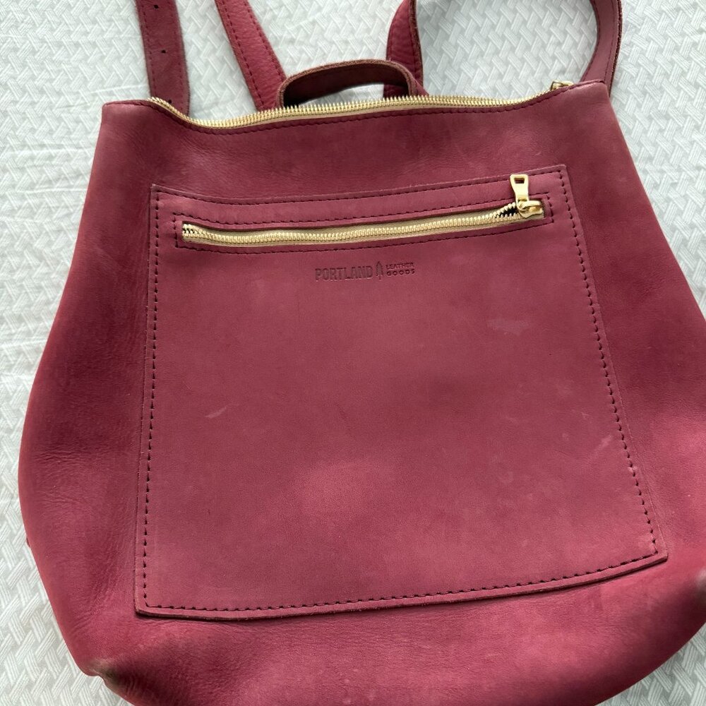Portland Leather Goods Backpack, color is "Foxglove"